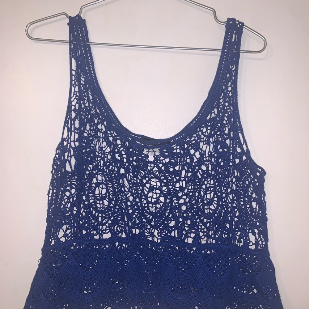 Navy Blue Embellished Cropped Tank Top